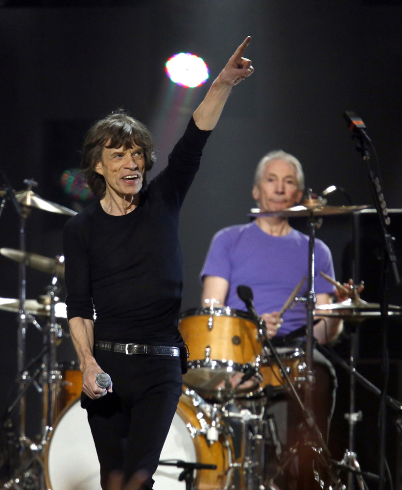 Mick Jagger of the Rolling Stones performs during the "12-12-12" benefit concert for victims of Superstorm Sandy at Madison Square Garden in New York Dec. 12, 2012.