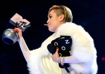 Miley Cyrus onstage during the MTV EMA's 2013 at the Ziggo Dome on Nov. 10, 2013, in Amsterdam