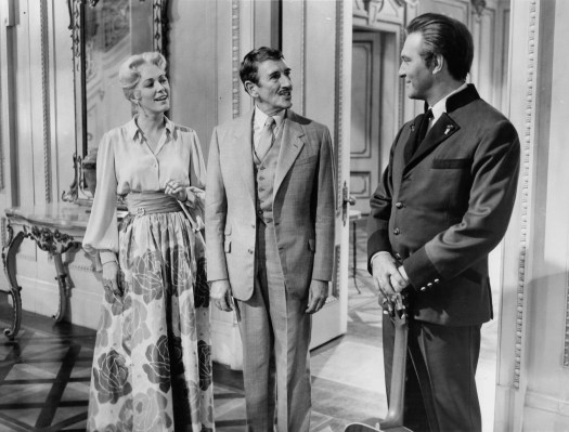 Eleanor Parker and Richard Haydn are greeted by Christopher Plummer in a scene from the film 'The Sound Of Music', 1965