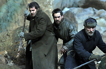 Jim Sturgess, Colin Farrell, and Ed Harris in The Way Back
