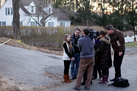 image: Jordan Stofko, a seventh-grader at Newtown Middle School who also attended Sandy Hook Elementary, was interviewed with her father near her home on Friday, December 14, 2012.