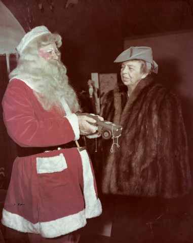Mrs. Eleanor Roosevelt with Santa Claus