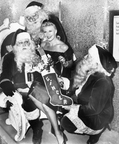 Ginger Rogers Posing with Santas