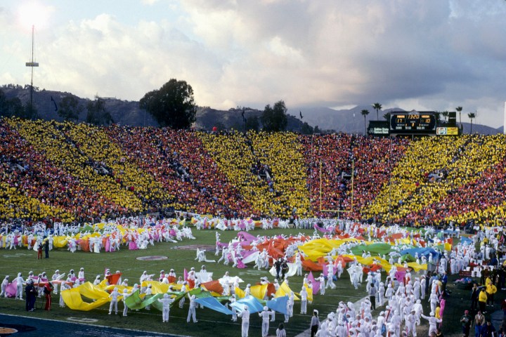A general view of halftime show during Super Bowl XVII between the Miami Dolphins and Washington Redskins at the Rose Bowl on Jan. 30, 1983 in Pasadena, Calif. 