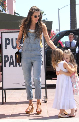Model Alessandra Ambrosio with her daughter Anja Louise Ambrosio Mazur as seen on April 11, 2013 in Los Angeles, Calif.