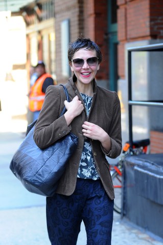 Maggie Gyllenhaal is seen in Tribeca on April 25, 2013 in New York City.  
