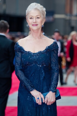 Actress Helen Mirren on the red carpet of the Olivier Awards 2013 at the Royal Opera House in London, on April 28, 2013.