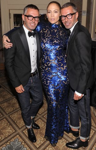 From left: Dean Caten, Jennifer Lopez, Dan Caten at the 4th Annual amfAR Inspiration Gala New York at The Plaza Hotel in New York City, on June 13, 2013.