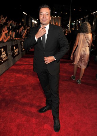 Jimmy Fallon arrives at the 2013 MTV VMA Awards red carpet at the Barclay's Center in Brooklyn, N.Y., on Aug. 25, 2013.