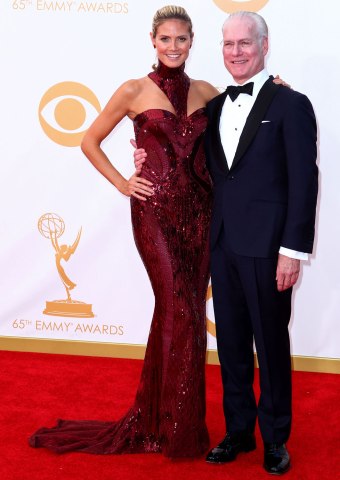 From left: Heidi Klum and Tim Gunn arrive at the 65th Annual Primetime Emmy Awards arrivals held at Nokia Theatre L.A. Live in Los Angeles, on Sept. 22, 2013.