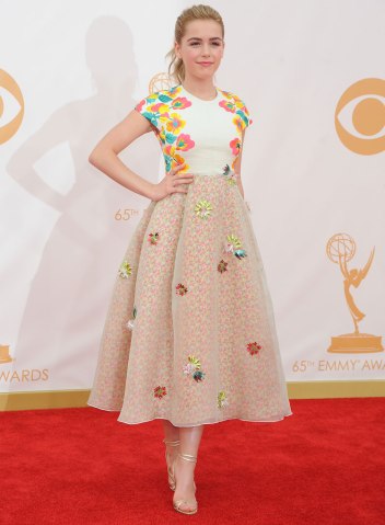 Kiernan Shipka arrives at the 65th Annual Primetime Emmy Awards arrivals held at Nokia Theatre L.A. Live in Los Angeles, on Sept. 22, 2013.