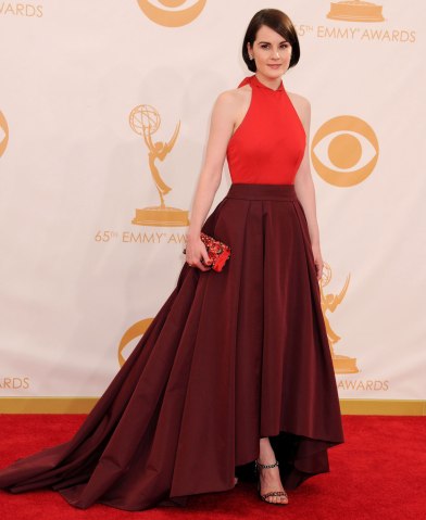 Michelle Dockery arrives at the 65th Annual Primetime Emmy Awards arrivals held at Nokia Theatre L.A. Live in Los Angeles, on Sept. 22, 2013.