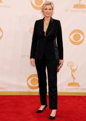 Jane Lynch arrives at the 65th Annual Primetime Emmy Awards arrivals held at Nokia Theatre L.A. Live in Los Angeles, on Sept. 22, 2013.