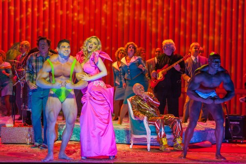 From left: Brett Azar, Sarah Joy Miller as Anna Nicole Smith and Henry Akinsanya in a Scene from "Anna Nicole" composed by Mark-Anthony Turnage at the Brooklyn Academy of Music Opera House on Sept. 15, 2013. 