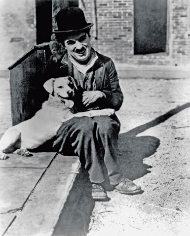 Charlie Chaplin with his <i>A Dog's Life</i> co-star, Scraps, in 1918.