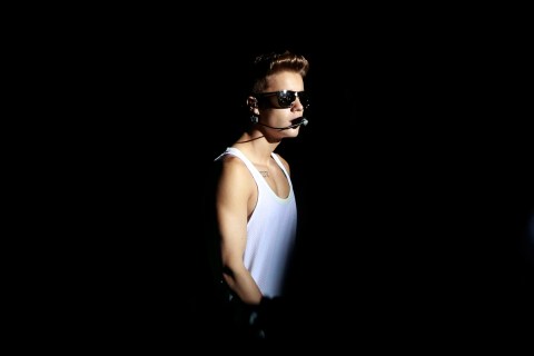 Canadian pop singer Justin Bieber performs during his "Believe" concert tour at the Rommel Fernandez stadium in Panama City