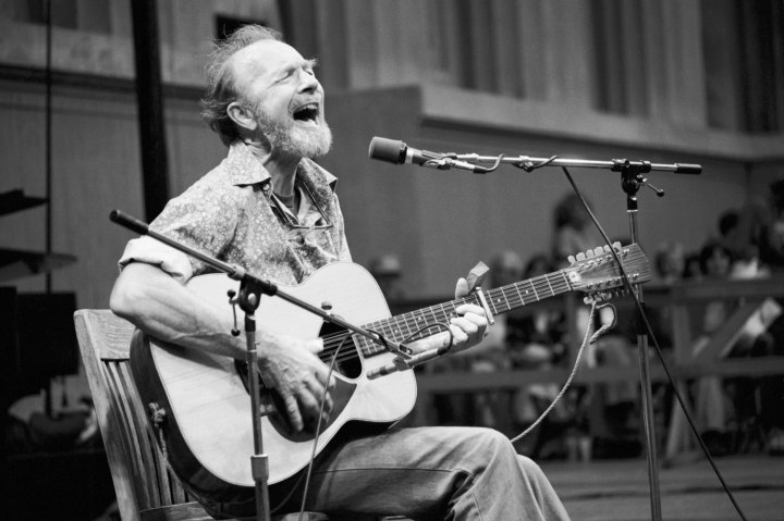 Pete Seeger performs at the Bread and Roses III benefit concert, in Berkeley, Calif., on Oct. 5, 1979.