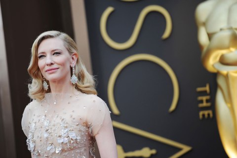 Nominee for Best Actress in "Blue Jasmine" Cate Blanchett arrives on the red carpet for the 86th Academy Awards on March 2nd, 2014 in Hollywood, California. 